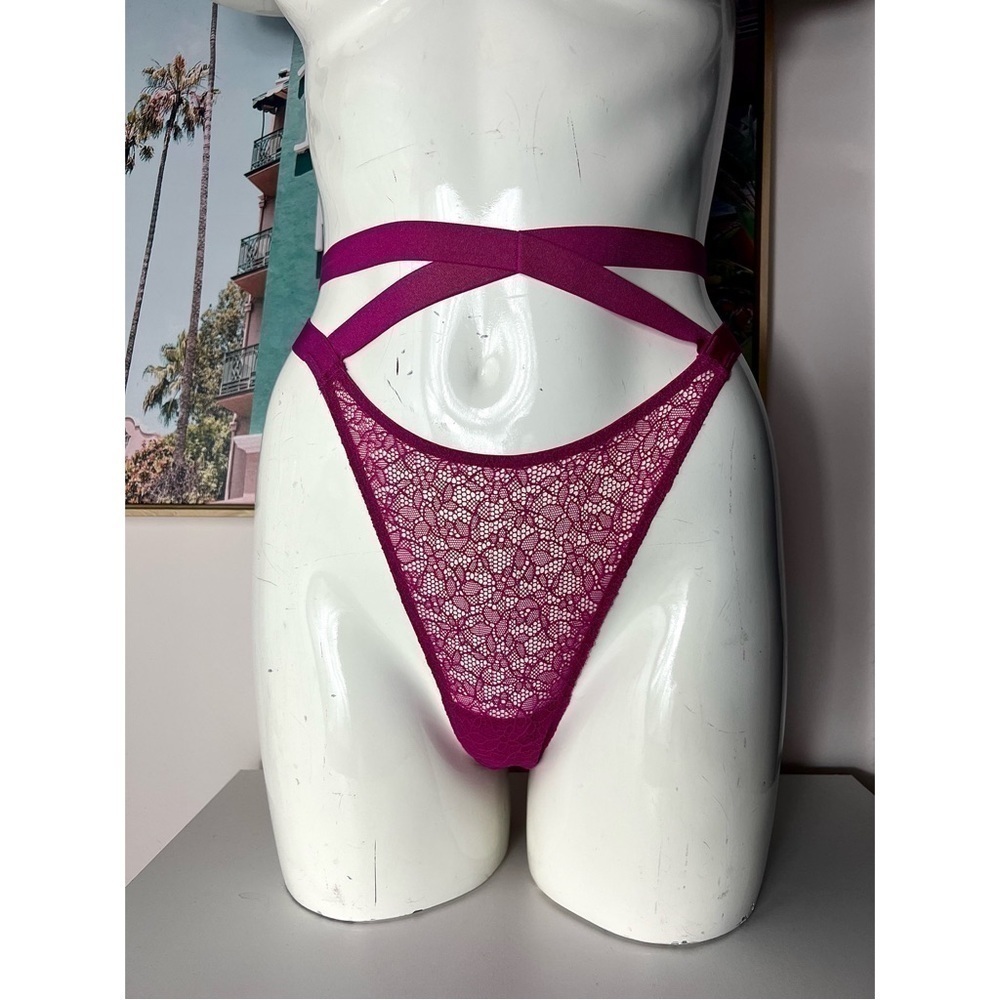 Victoria's Secret Magenta Lace Brazilian Panty Strappy Very Sexy NWT Size L